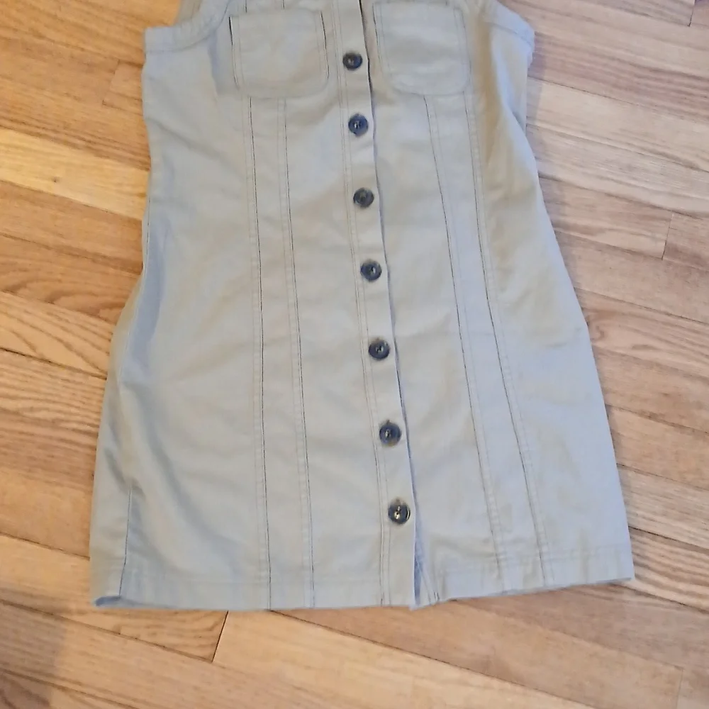 Loft Sleeveless Button-Front Dress in Khaki